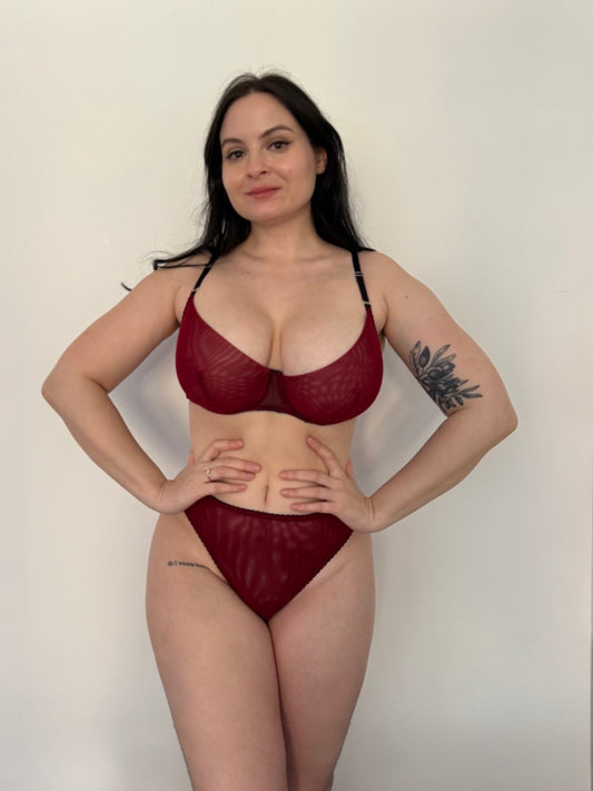 handmade lingerie, luxury lingerie, lingerie set, underwear, gift, panties, sleepers, mesh underwear, mesh set, dak red lingerie, cherry red 