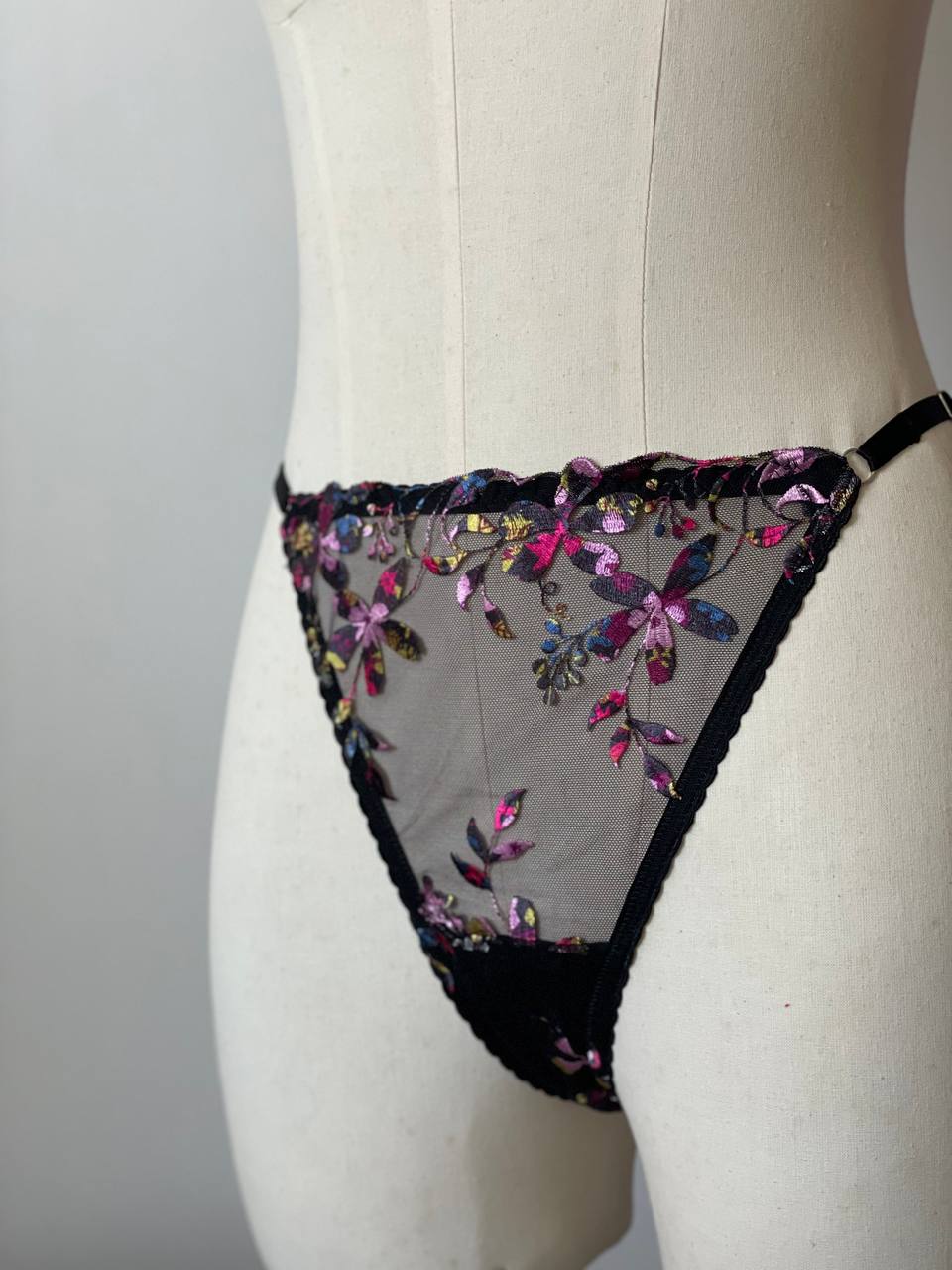 Vibrant embroidered lace thongs