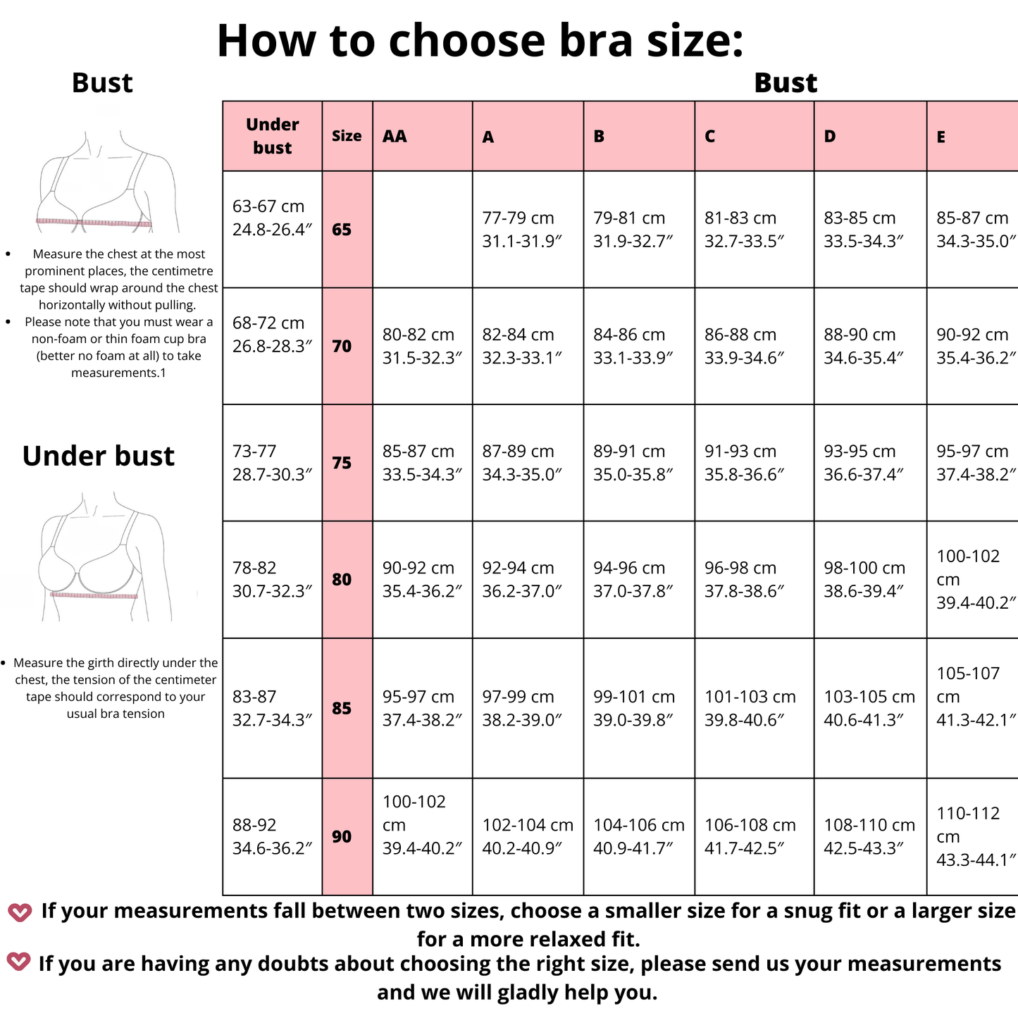 size, size chart, chart 